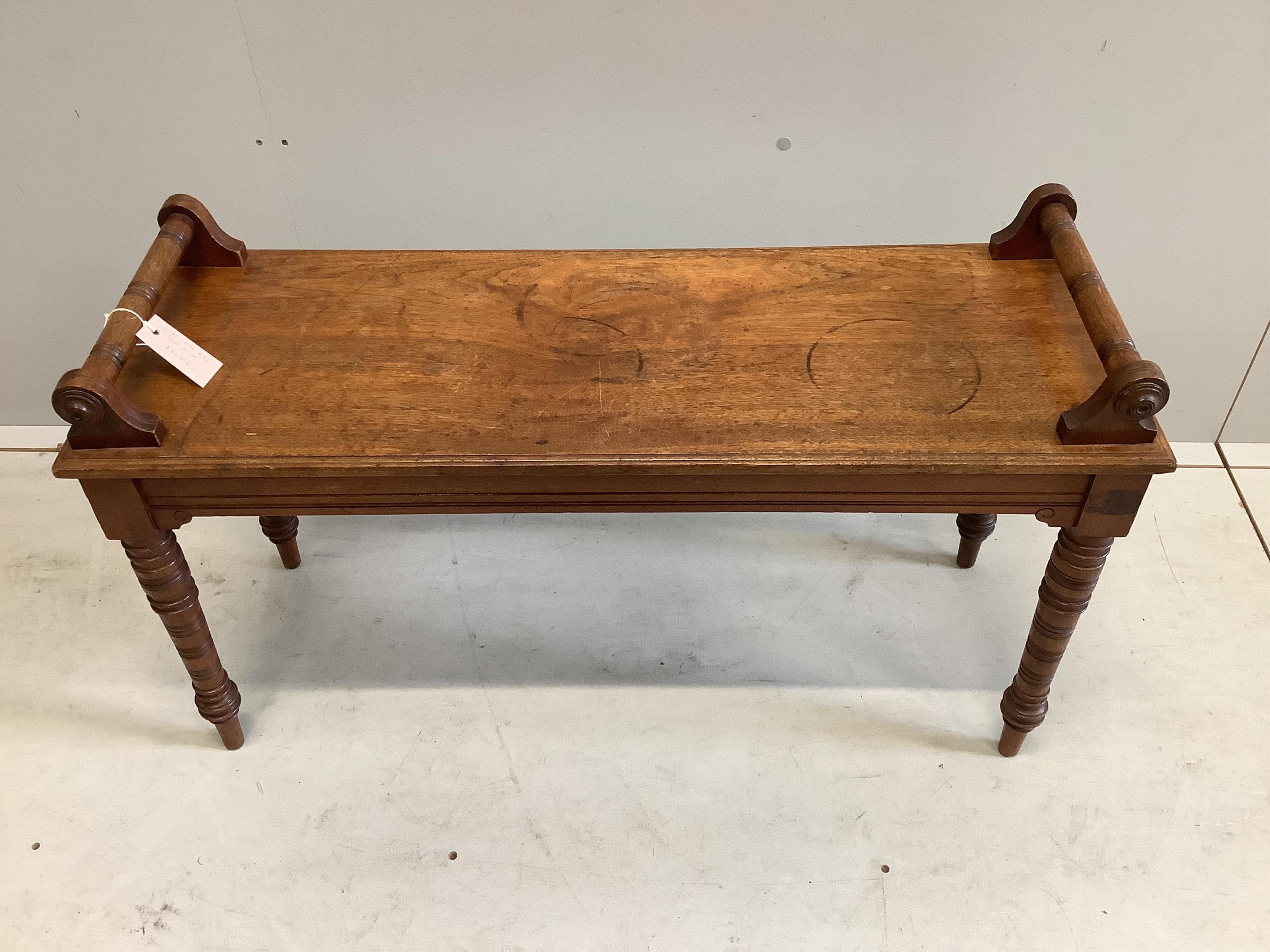 A mahogany window seat, width 92cm, depth 33cm, height 53cm (height to seat 46cm)